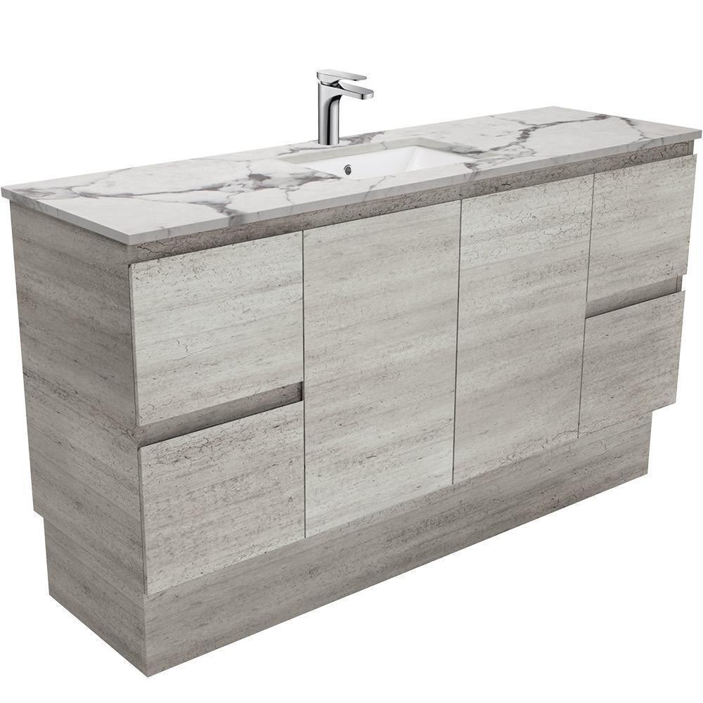 Fienza Edge Industrial 1500mm Vanity With Undermounted Stone Top - Ideal Bathroom CentreSM150XKSFreestandingCalacatta MarbleSingle Centre Bowl