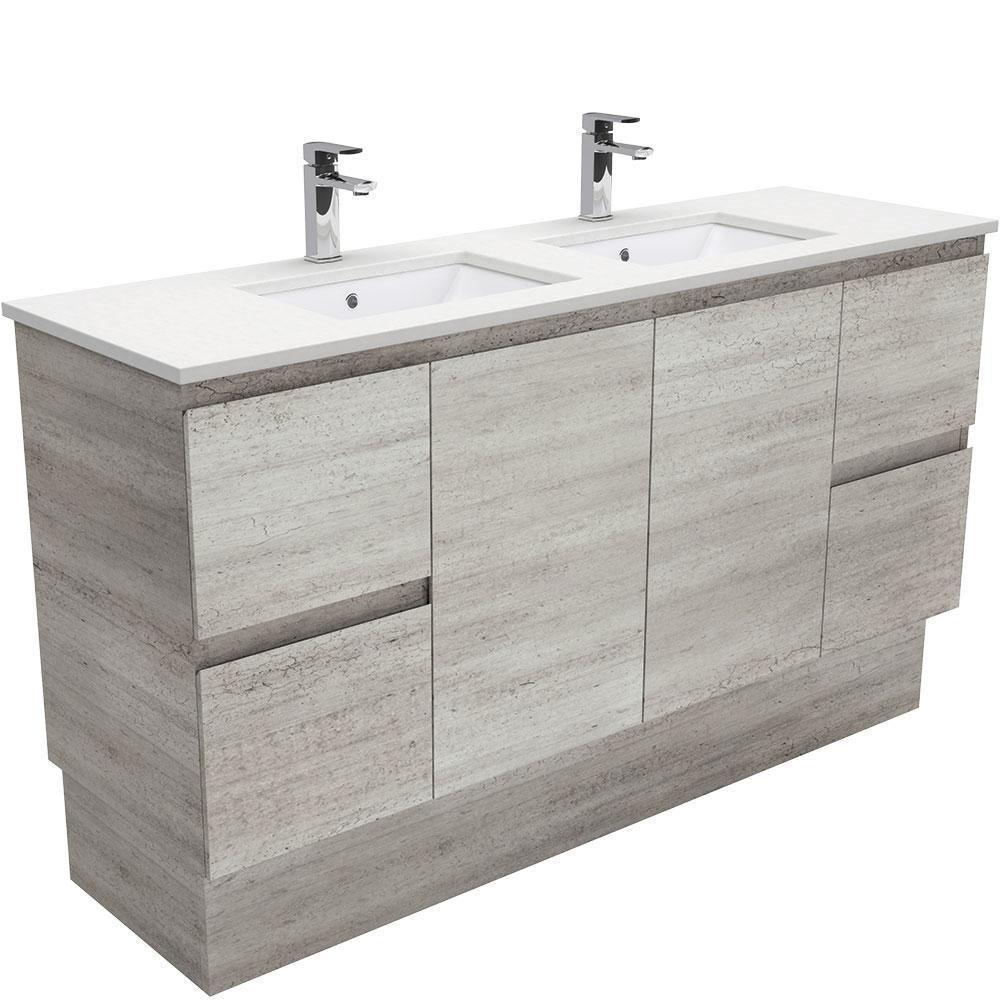 Fienza Edge Industrial 1500mm Vanity With Undermounted Stone Top - Ideal Bathroom CentreSC150XKDFreestandingCrystal PureDouble Bowl