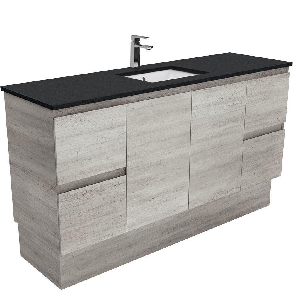 Fienza Edge Industrial 1500mm Vanity With Undermounted Stone Top - Ideal Bathroom CentreSB150XKSFreestandingBlack SparkleSingle Centre Bowl