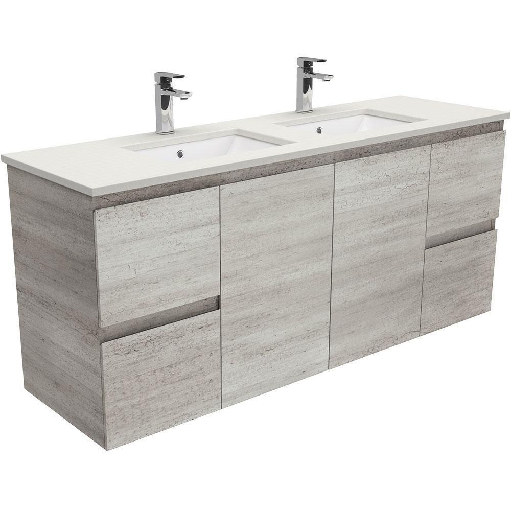 Fienza Edge Industrial 1500mm Vanity With Undermounted Stone Top - Ideal Bathroom CentreSA150XDWall HungRoman SandDouble Bowl