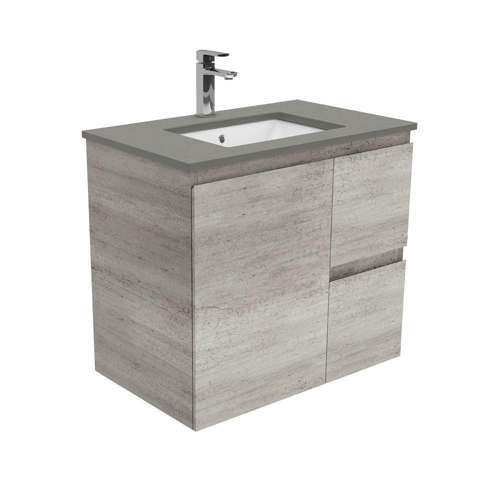 Fienza Edge Industrial 750mm Vanity With Undermounted Stone Top - Ideal Bathroom CentreSD75XRWall HungRight Hand DrawersDove Grey
