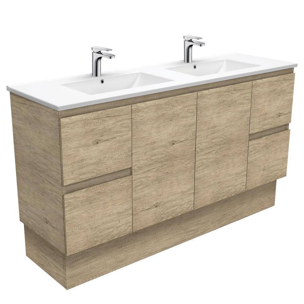 Fienza Edge Scandi Oak 1500mm Vanity With Ceramic Top - Ideal Bathroom CentreTCL150SkDFreestandingDouble Bowl Ceramic Top