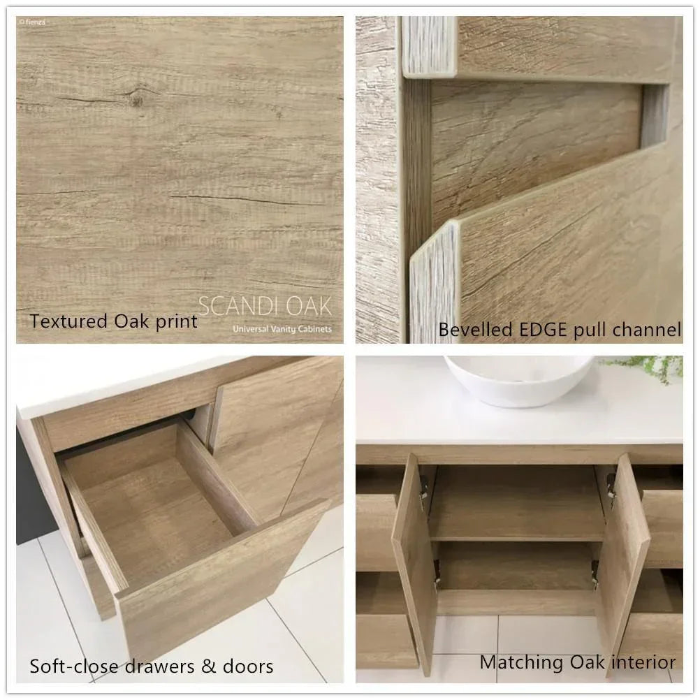 Fienza Edge Scandi Oak 1500mm Vanity With Undermounted Stone Top - Ideal Bathroom CentreSM150SKDFreestandingCalacatta MarbleDouble Bowl