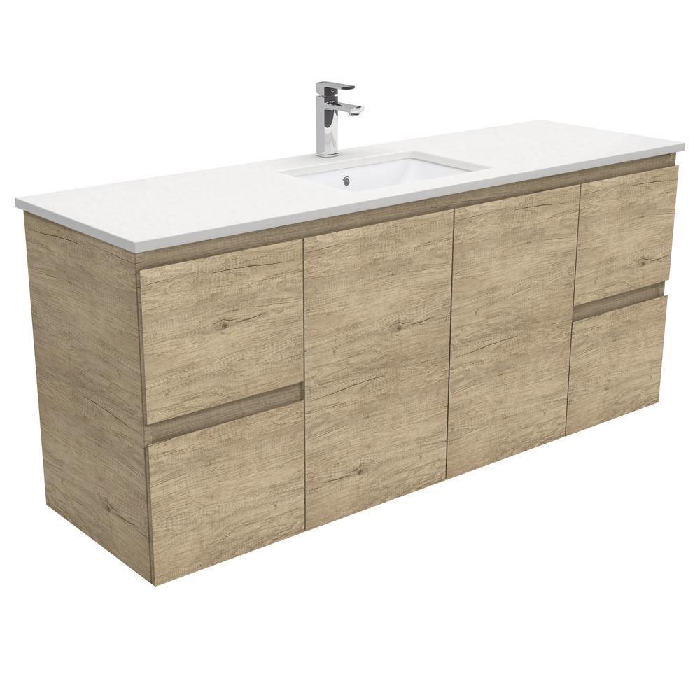 Fienza Edge Scandi Oak 1500mm Vanity With Undermounted Stone Top - Ideal Bathroom CentreSC150SSWall HungCrystal PureSingle Centre Bowl