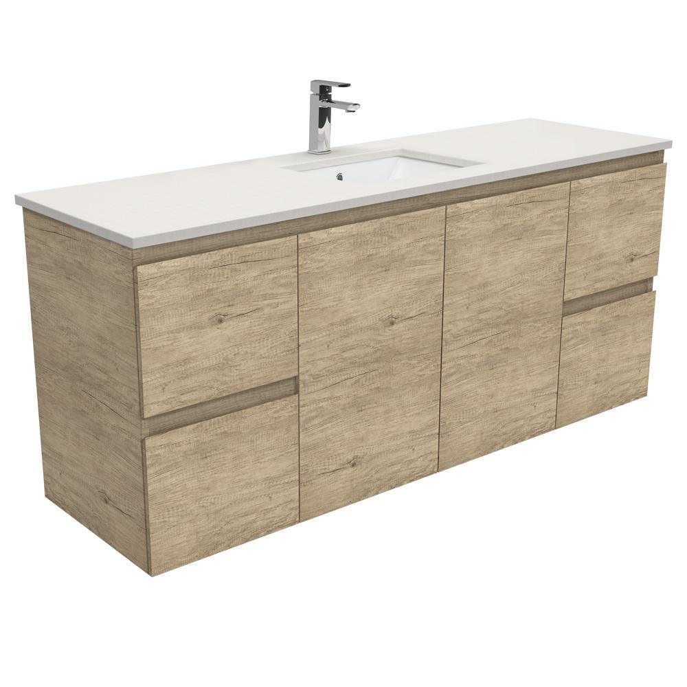 Fienza Edge Scandi Oak 1500mm Vanity With Undermounted Stone Top - Ideal Bathroom CentreSA150SSWall HungRoman SandSingle Centre Bowl