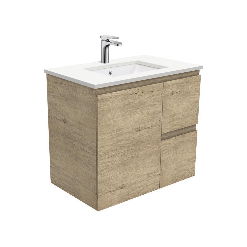 Fienza Edge Scandi Oak 750mm Vanity With Undermounted Stone Top - Ideal Bathroom CentreSC75SRWall HungRight Hand DrawersCrystal Pure