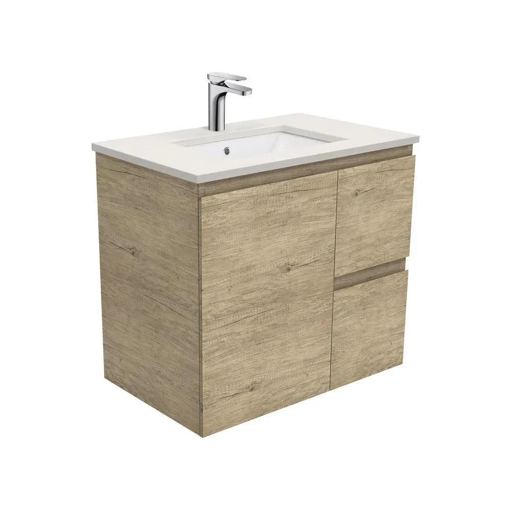 Fienza Edge Scandi Oak 750mm Vanity With Undermounted Stone Top - Ideal Bathroom CentreSRA5SRWall HungRight Hand DrawersRoman Sand