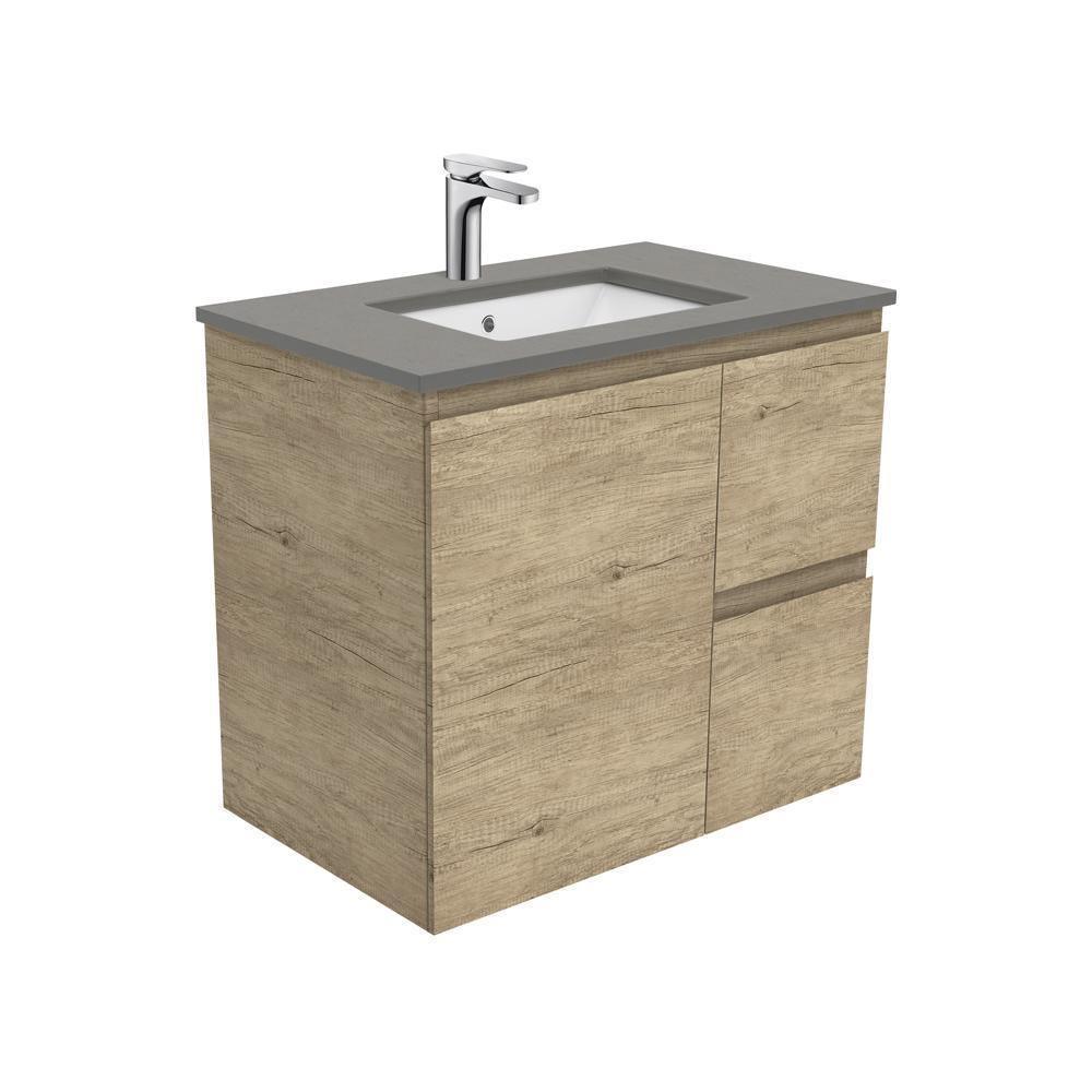 Fienza Edge Scandi Oak 750mm Vanity With Undermounted Stone Top - Ideal Bathroom CentreSD75SRWall HungRight Hand DrawersDove Grey