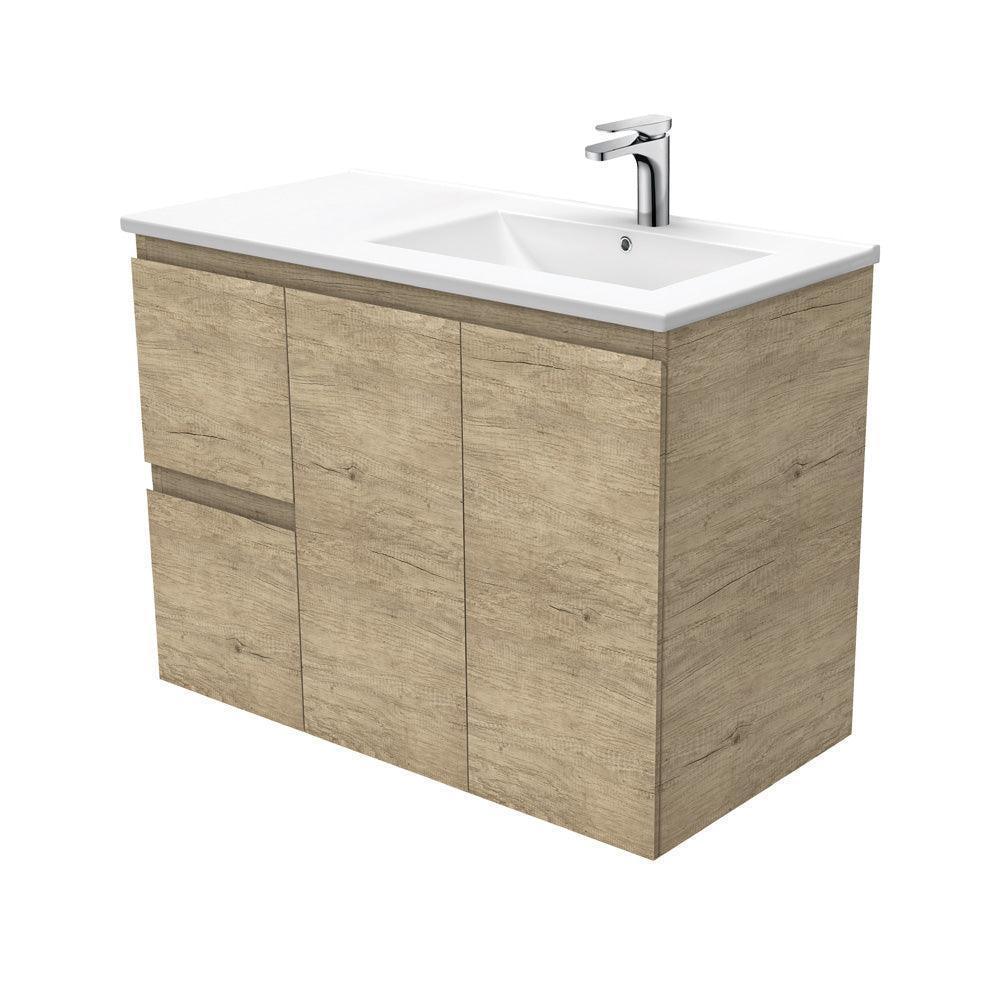Fienza Edge Scandi Oak 900mm Vanity With Ceramic Top - Ideal Bathroom CentreTCL90RSWall HungLeft Hand SideRight Hand Basin