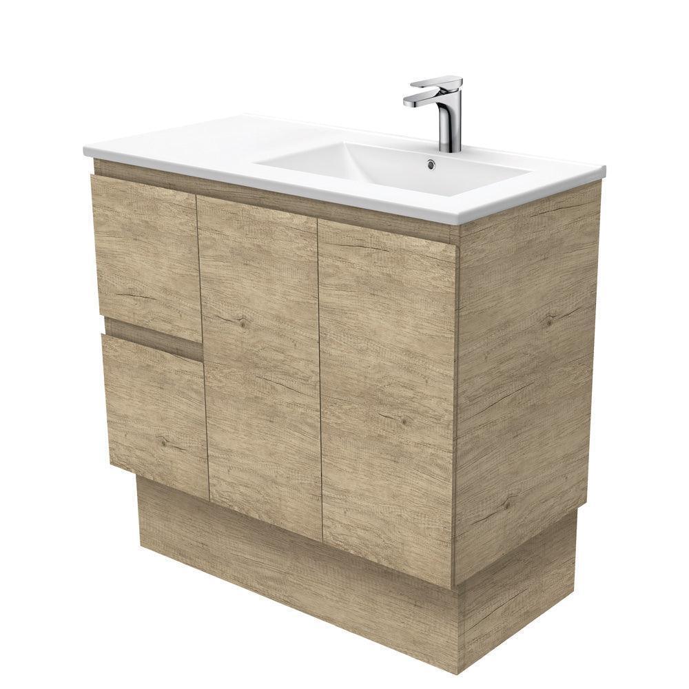 Fienza Edge Scandi Oak 900mm Vanity With Ceramic Top - Ideal Bathroom CentreTCL90RSKFreestandingLeft Hand SideRight Hand Basin