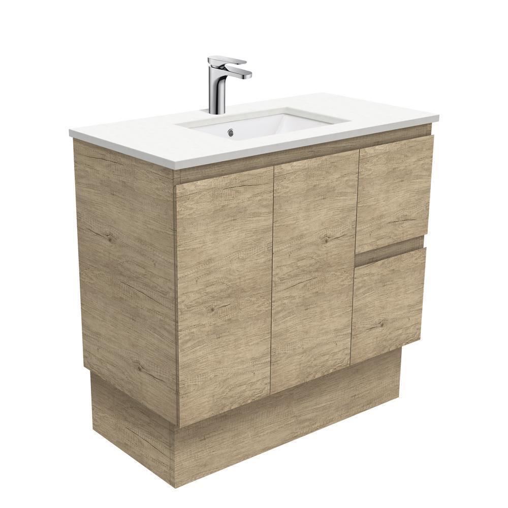 Fienza Edge Scandi Oak 900mm Vanity With Undermounted Stone Top - Ideal Bathroom CentreSC90SKRFreestandingRight Hand DrawersCrystal Pure