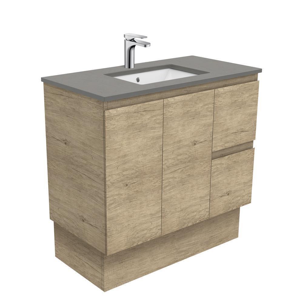 Fienza Edge Scandi Oak 900mm Vanity With Undermounted Stone Top - Ideal Bathroom CentreSD90SKRFreestandingRight Hand DrawersDove Grey