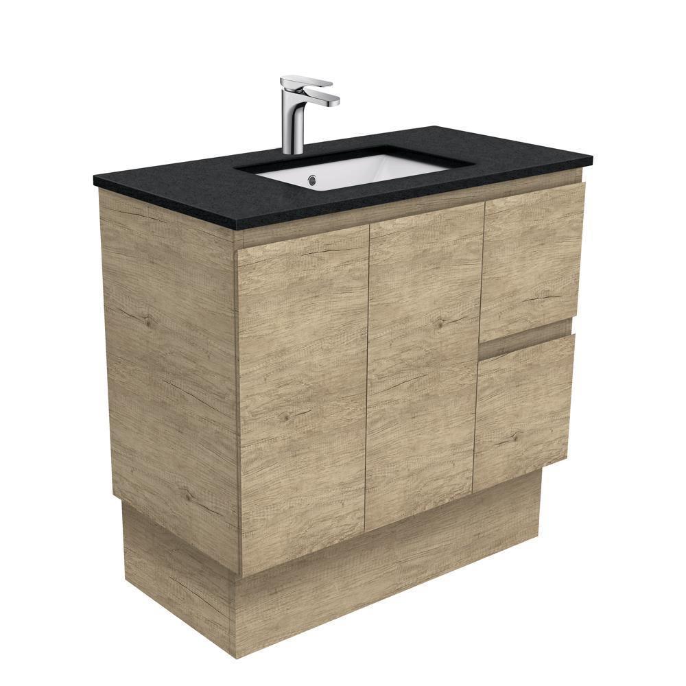 Fienza Edge Scandi Oak 900mm Vanity With Undermounted Stone Top - Ideal Bathroom CentreSB90SKRFreestandingRight Hand DrawersBlack Sparkle