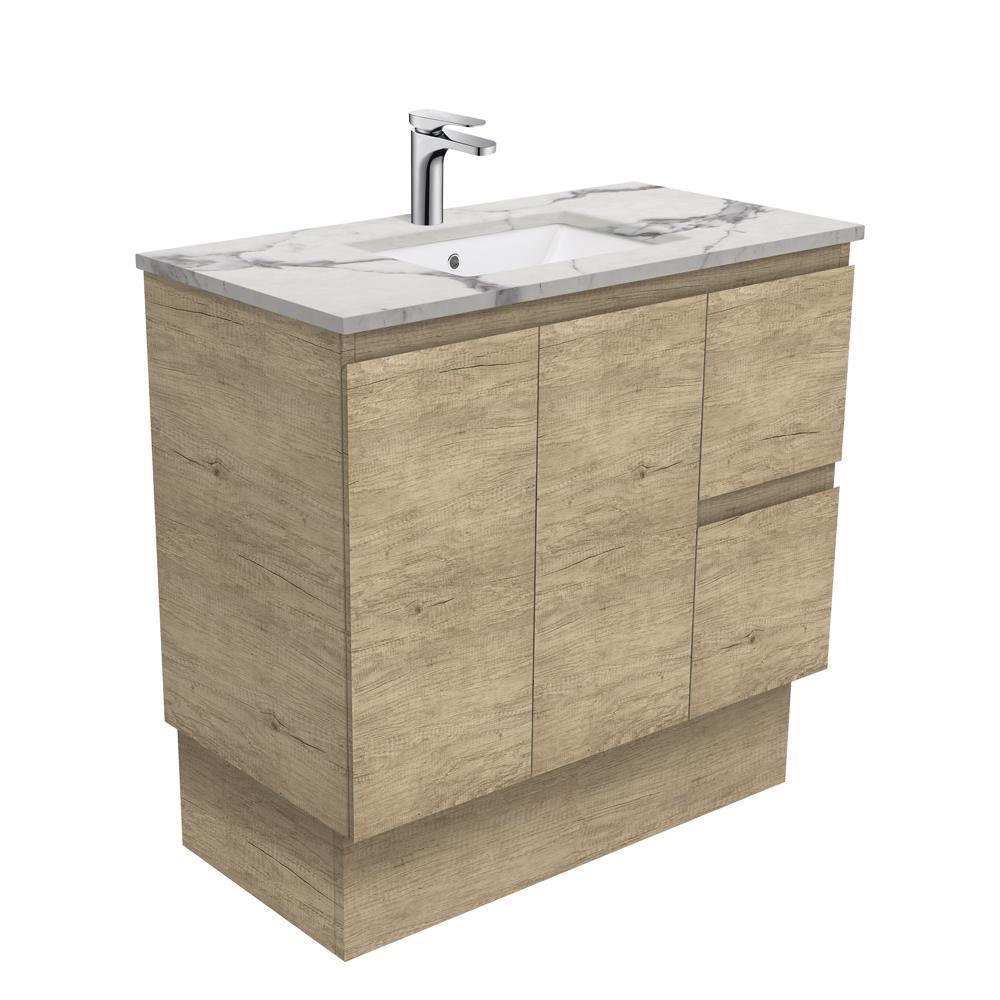 Fienza Edge Scandi Oak 900mm Vanity With Undermounted Stone Top - Ideal Bathroom CentreSM90SKRFreestandingRight Hand DrawersCalacatta Marble