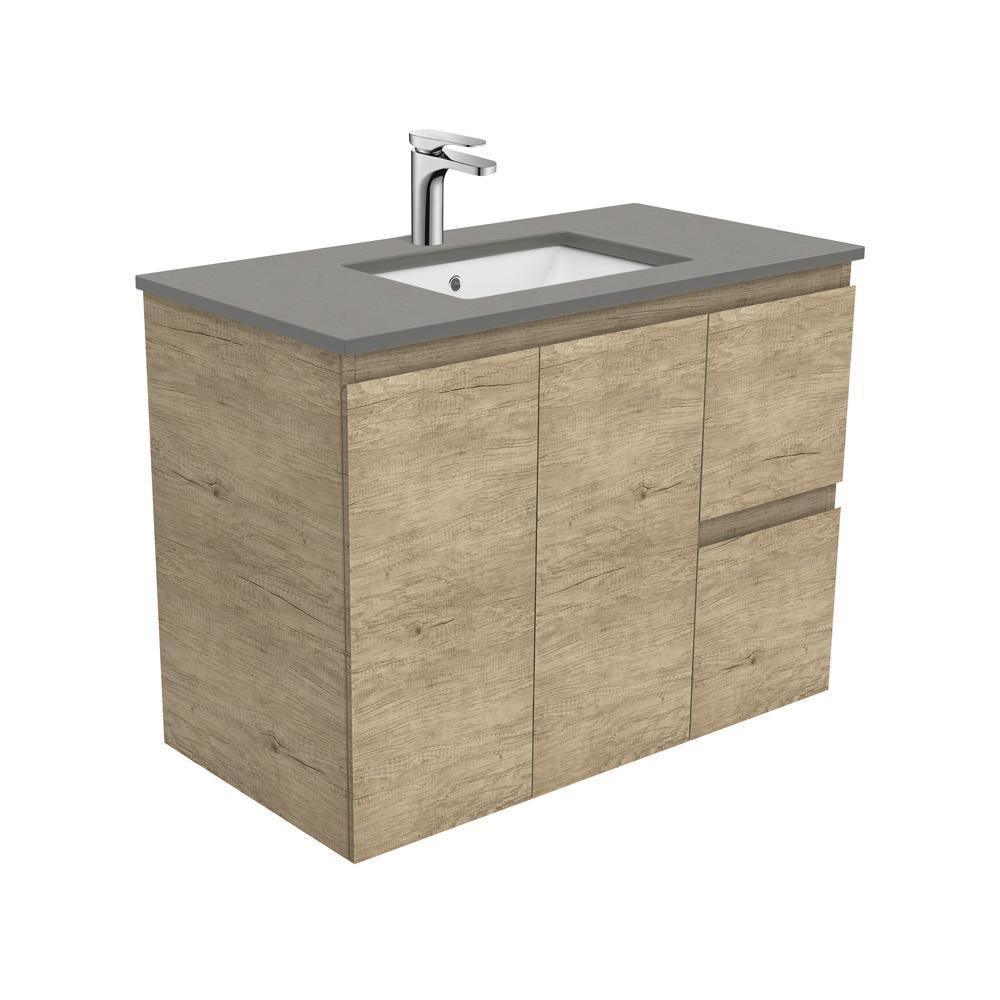 Fienza Edge Scandi Oak 900mm Vanity With Undermounted Stone Top - Ideal Bathroom CentreSD90SRWall HungRight Hand DrawersDove Grey