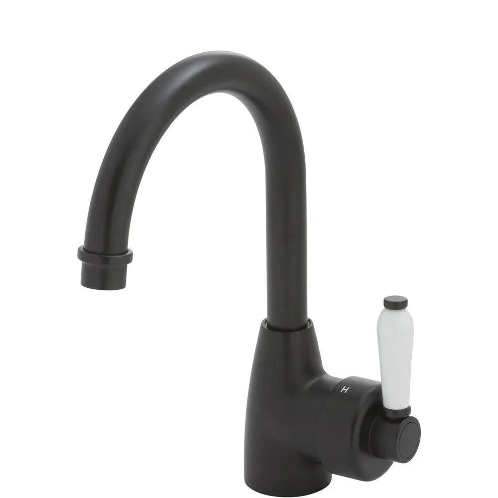 Fienza ELEANOR Gooseneck Basin Mixer with Porcelain Handle - Ideal Bathroom Centre202104BKMatte Black