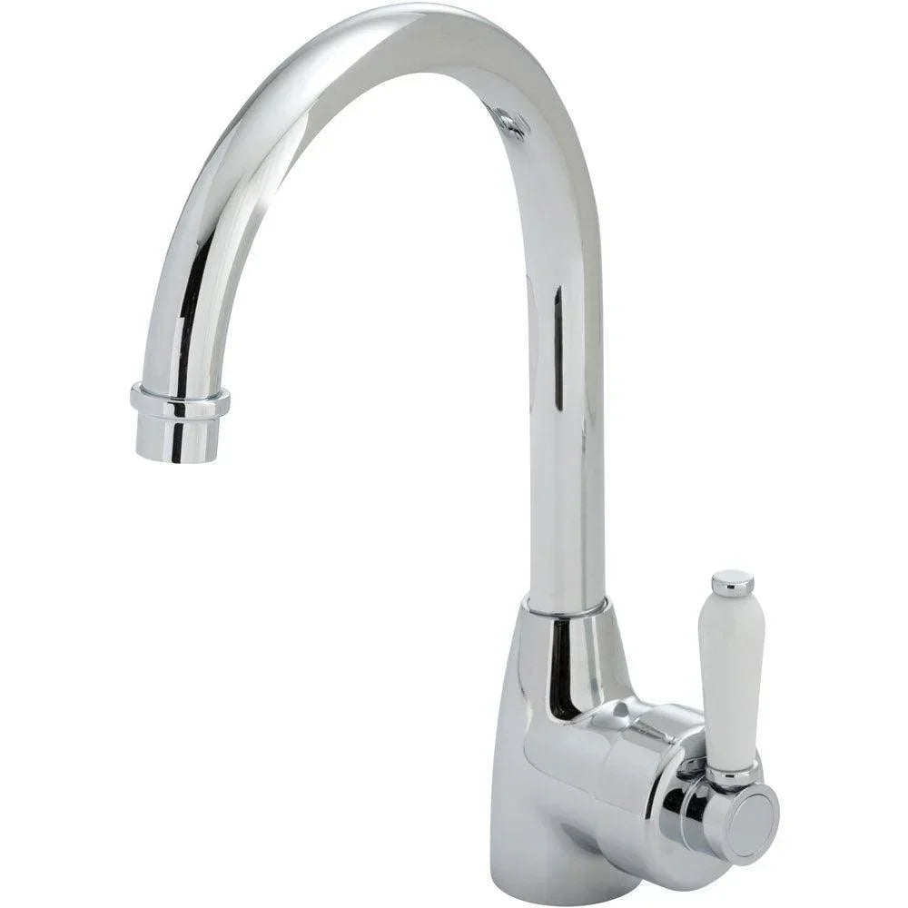Fienza ELEANOR Gooseneck Sink Mixer with Porcelain Handle - Ideal Bathroom Centre202109Chrome