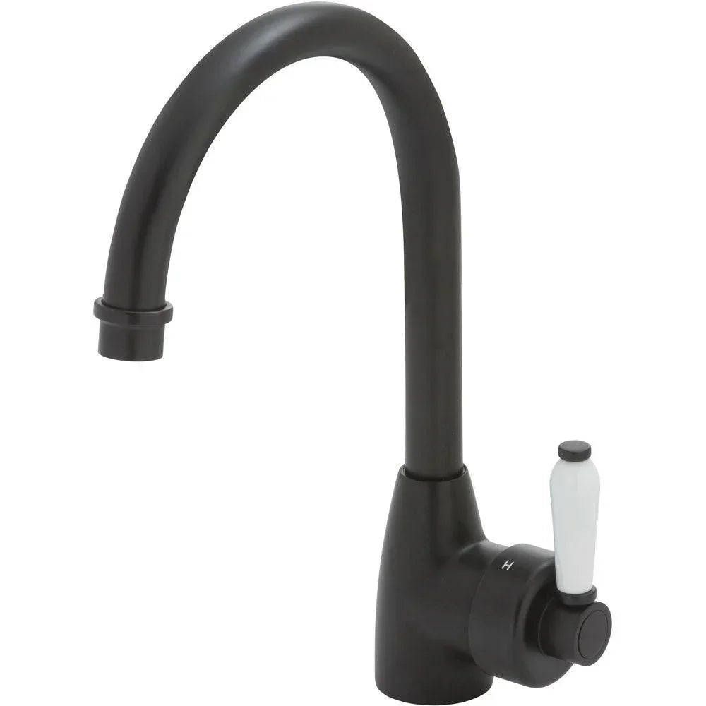 Fienza ELEANOR Gooseneck Sink Mixer with Porcelain Handle - Ideal Bathroom Centre202109BKMatte Black