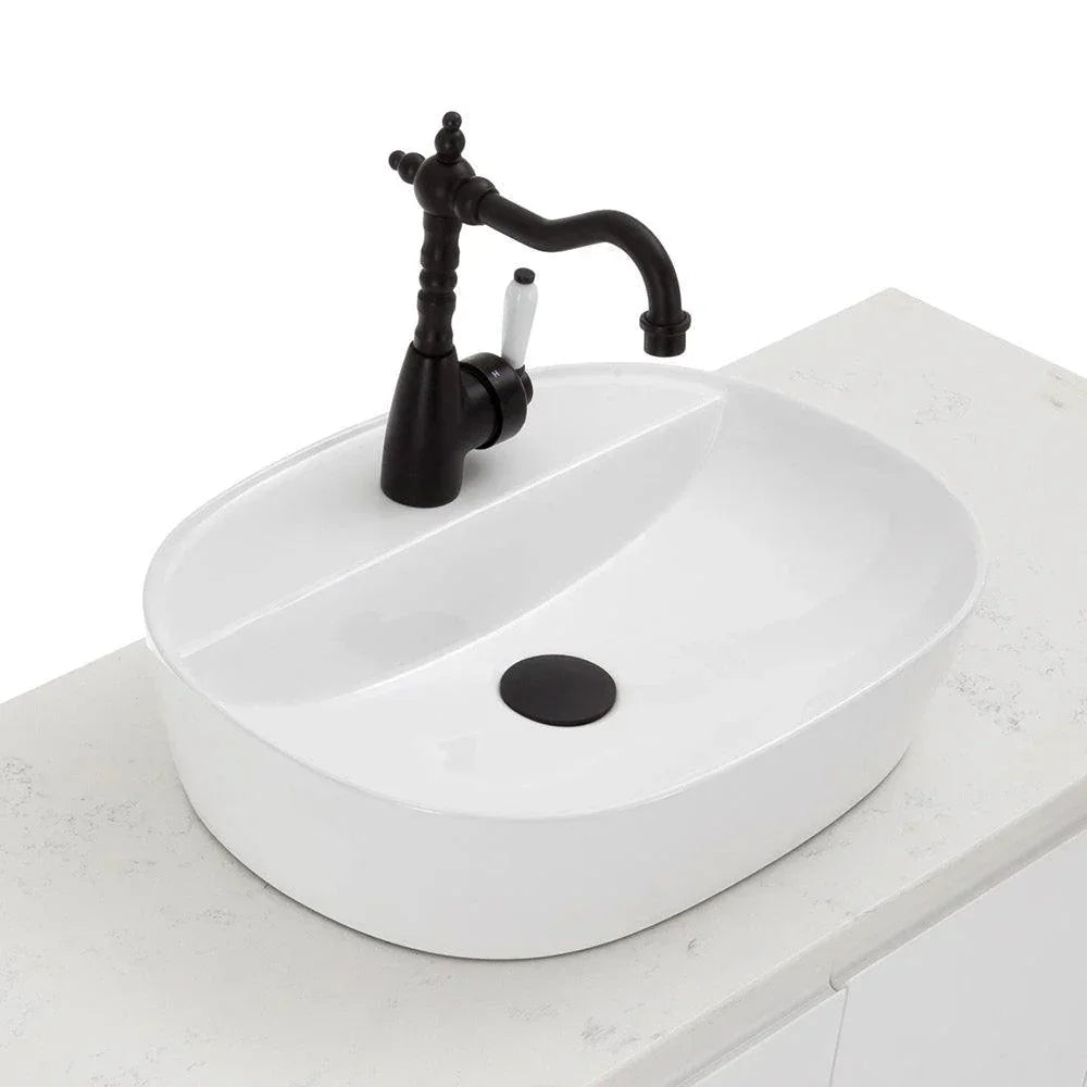 Fienza ELEANOR Shepherds Crook Basin Mixer with Porcelain Handle - Ideal Bathroom Centre202103BKMatte Black