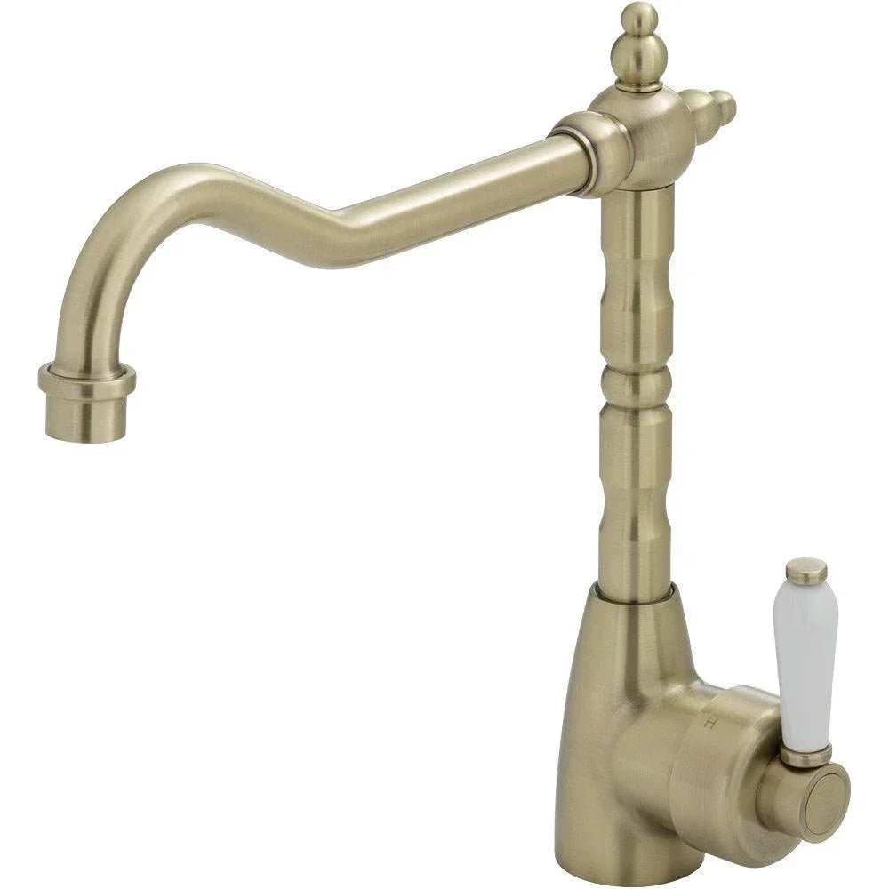 Fienza ELEANOR Shepherds Crook Sink Mixer With Porcelain Handle - Ideal Bathroom Centre202105BBChampagne
