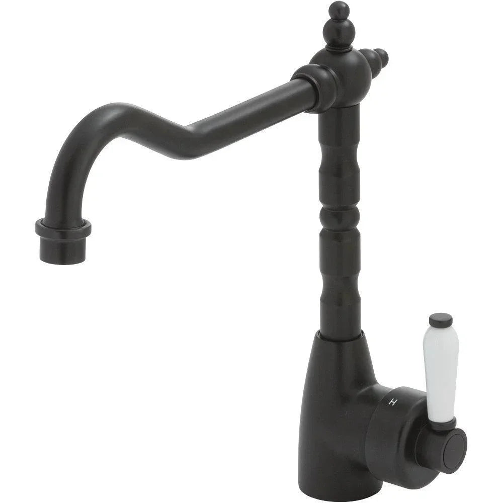 Fienza ELEANOR Shepherds Crook Sink Mixer With Porcelain Handle - Ideal Bathroom Centre202105BKMatte Black