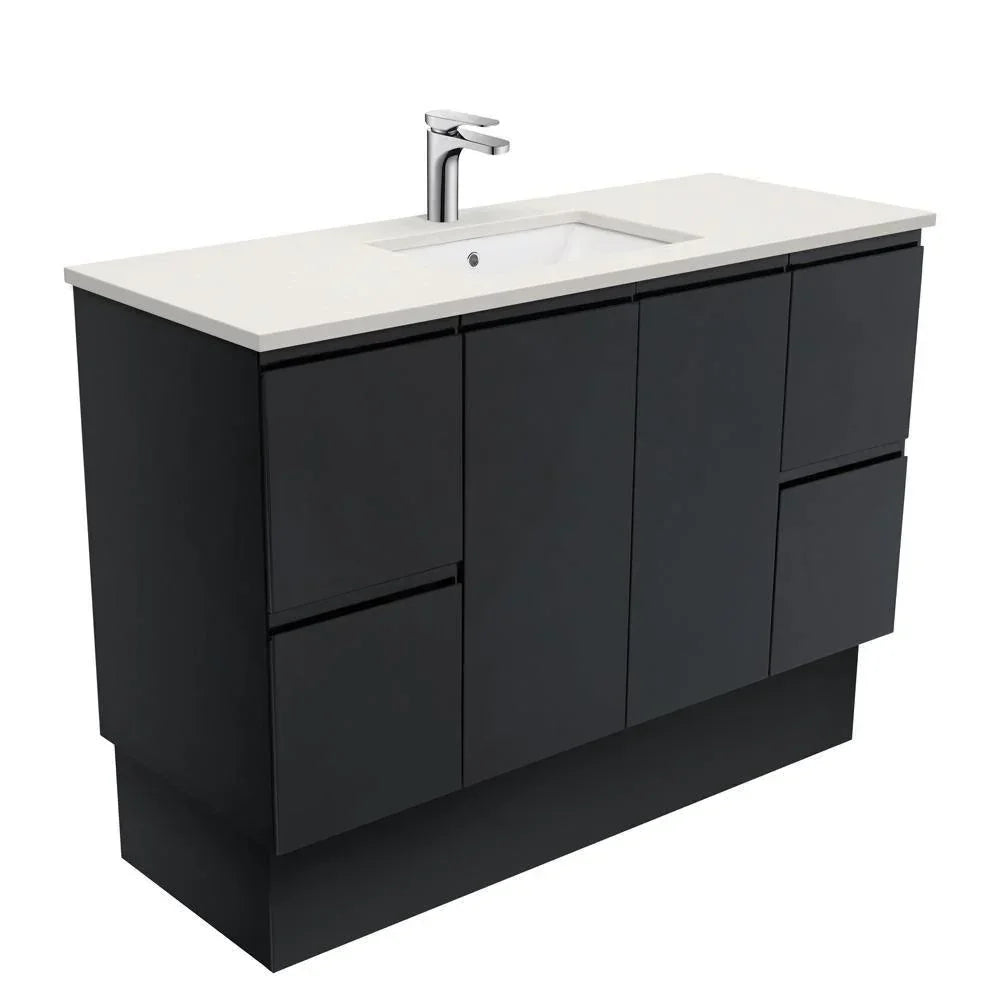 Fienza Finger Pull Matte Black 1200mm Vanity With Undermounted Stone Top - Ideal Bathroom CentreSA120ZBKFreestandingRoman Sand