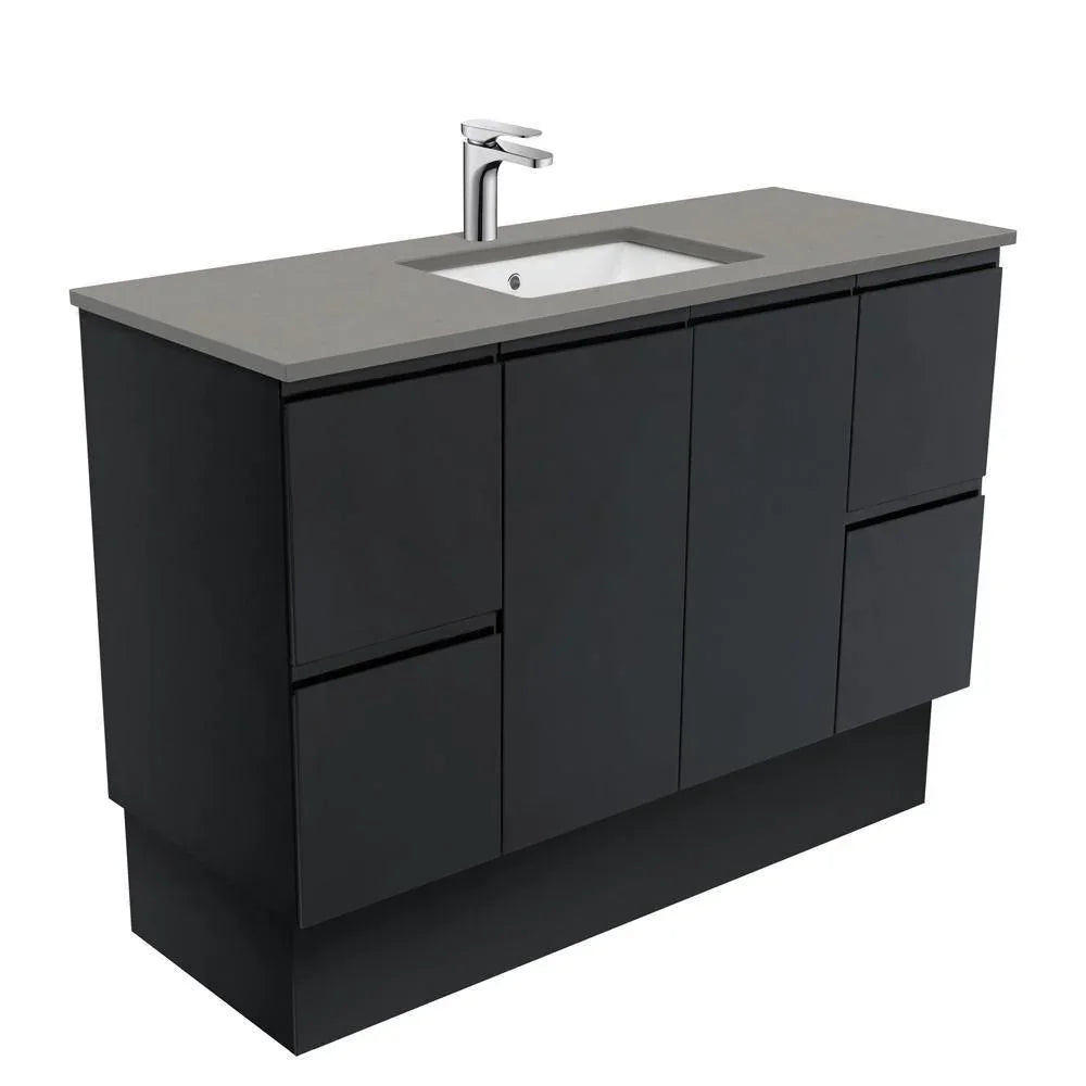 Fienza Finger Pull Matte Black 1200mm Vanity With Undermounted Stone Top - Ideal Bathroom CentreSD120ZBKFreestandingDove Grey