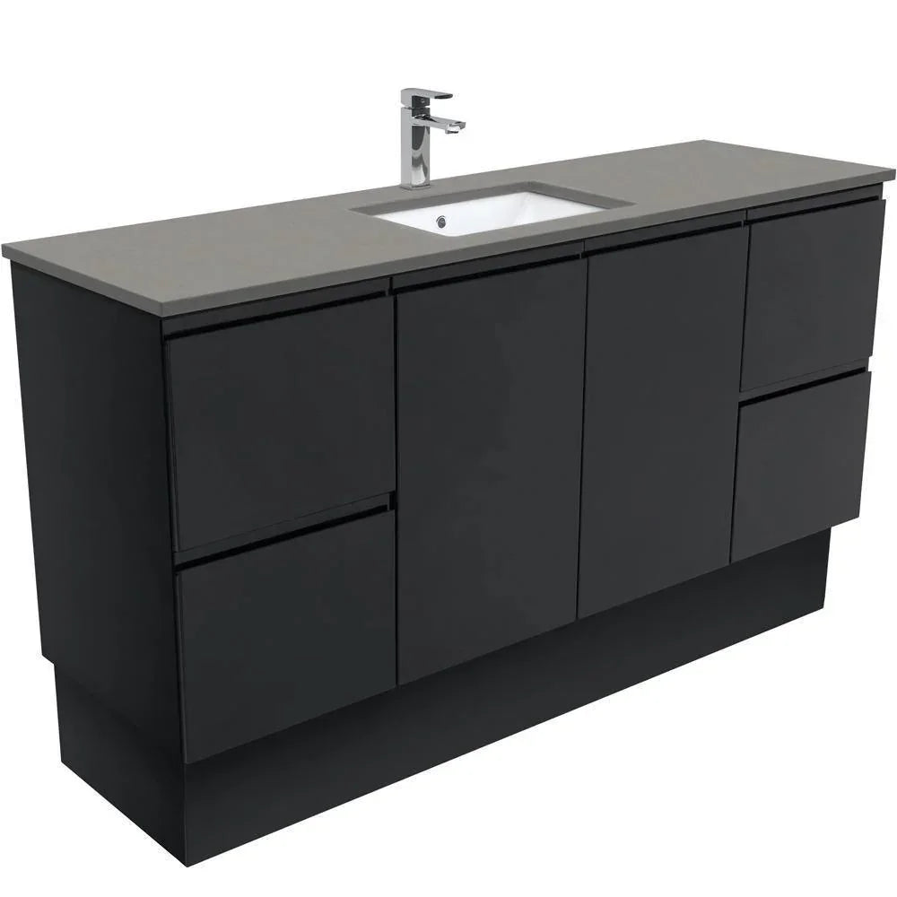 Fienza Finger Pull Matte Black 1500mm Vanity With Undermounted Stone Top - Ideal Bathroom CentreSD150ZBKSFreestandingDove GreySingle Centre Bowl