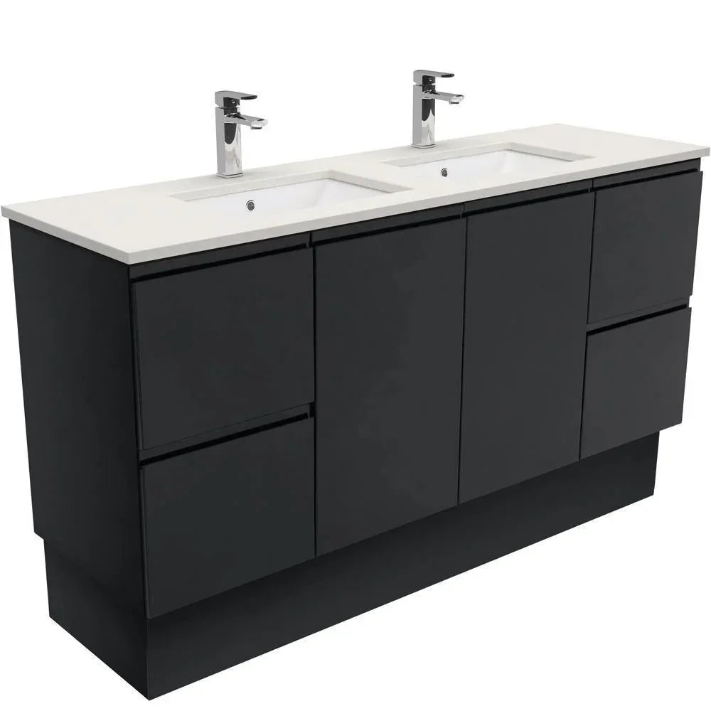 Fienza Finger Pull Matte Black 1500mm Vanity With Undermounted Stone Top - Ideal Bathroom CentreSA150ZBKDFreestandingRoman SandDouble Bowl