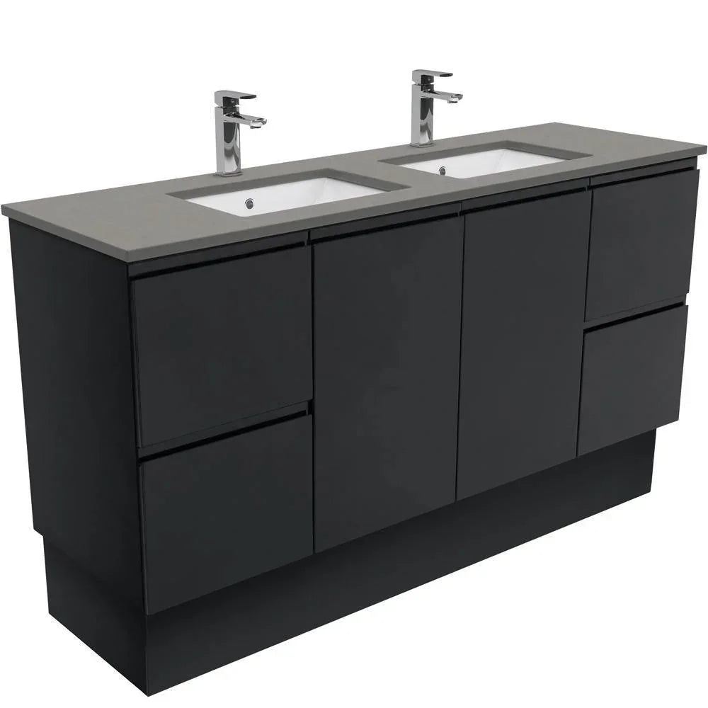 Fienza Finger Pull Matte Black 1500mm Vanity With Undermounted Stone Top - Ideal Bathroom CentreSD150ZBKDFreestandingDove GreyDouble Bowl