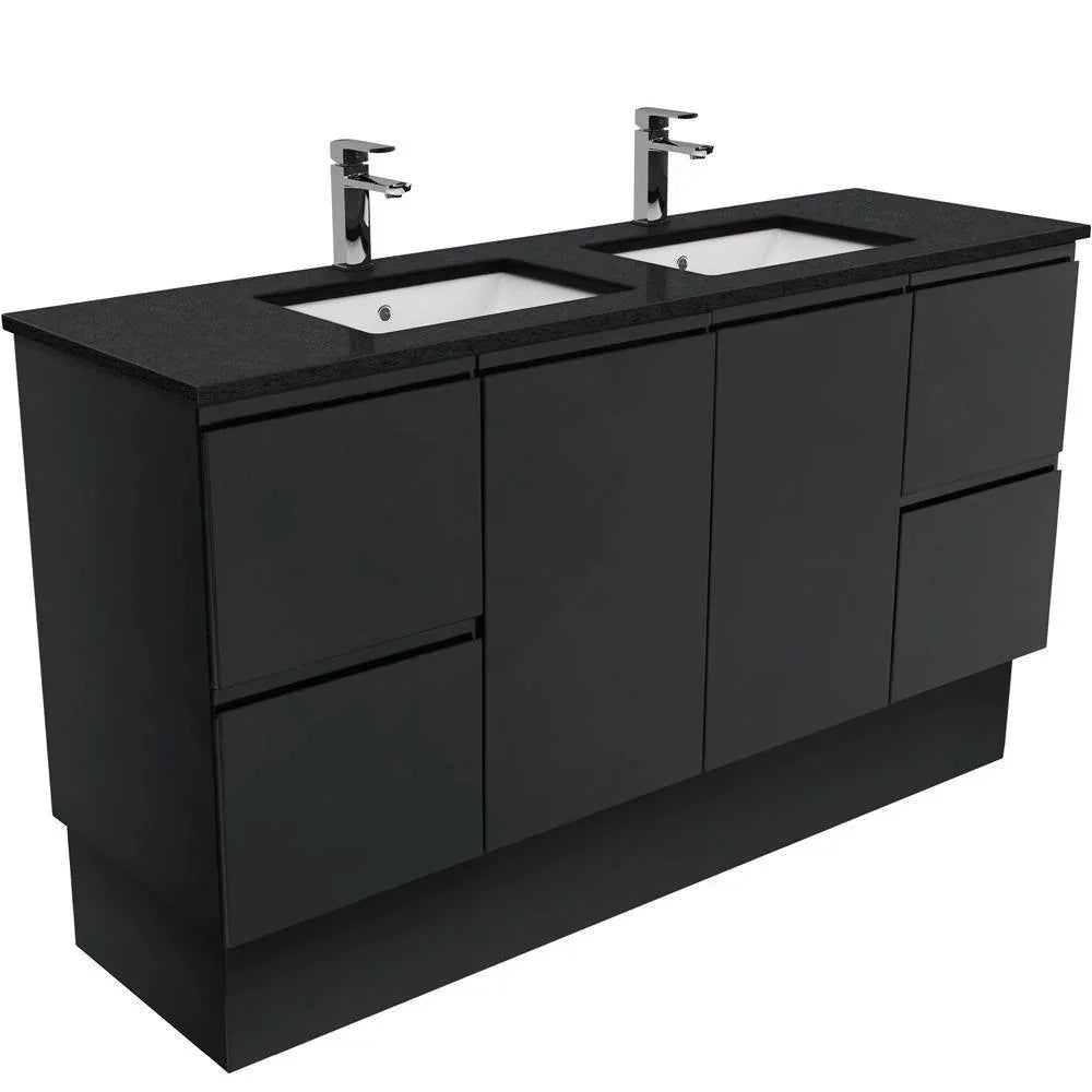 Fienza Finger Pull Matte Black 1500mm Vanity With Undermounted Stone Top - Ideal Bathroom CentreSB150ZBKDFreestandingBlack SparkleDouble Bowl