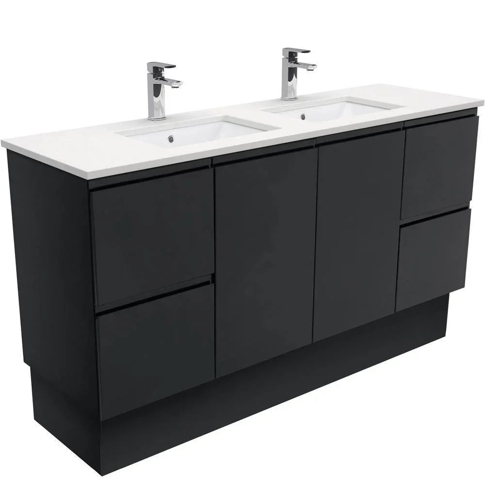 Fienza Finger Pull Matte Black 1500mm Vanity With Undermounted Stone Top - Ideal Bathroom CentreSC150ZBKDFreestandingCrystal PureDouble Bowl