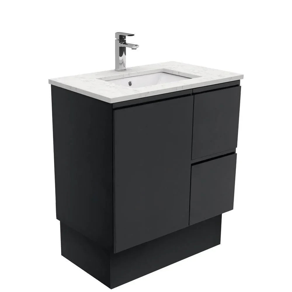 Fienza Finger Pull Matte Black 750mm Vanity With Undermounted Stone Top - Ideal Bathroom CentreSI75ZBKRFreestandingRight Hand DrawersBianco Marble