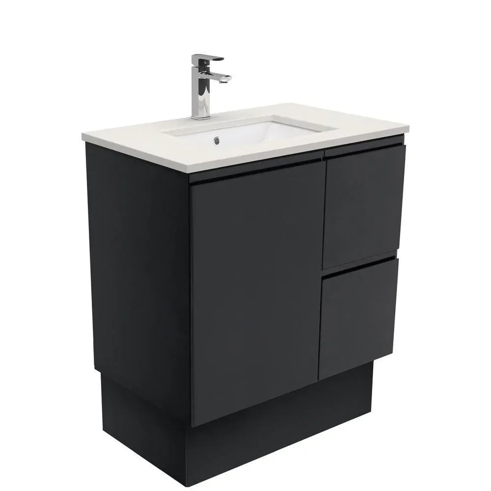 Fienza Finger Pull Matte Black 750mm Vanity With Undermounted Stone Top - Ideal Bathroom CentreSD75ZBKRFreestandingRight Hand DrawersDove Grey