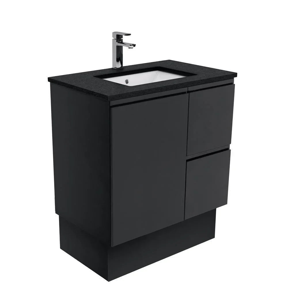 Fienza Finger Pull Matte Black 750mm Vanity With Undermounted Stone Top - Ideal Bathroom CentreSB75ZBKRFreestandingRight Hand DrawersBlack Sparkle