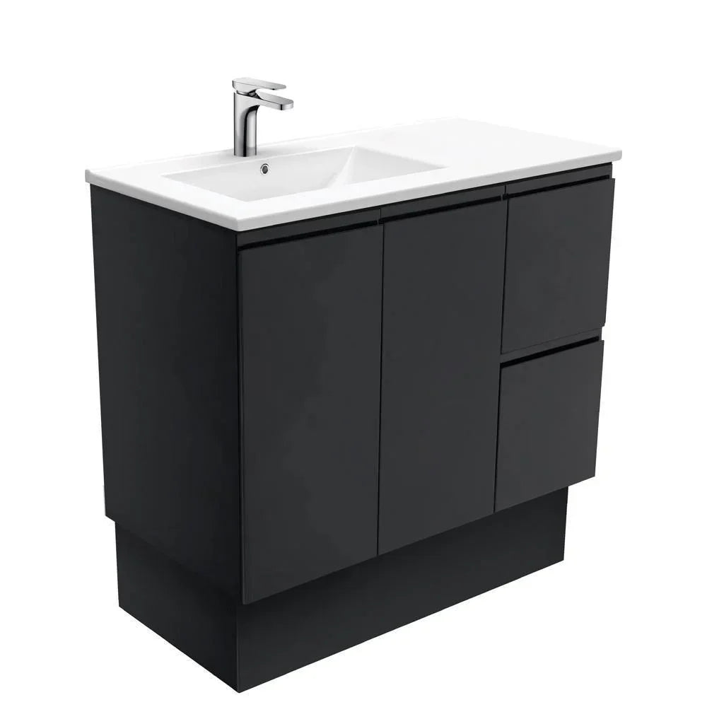 Fienza Finger Pull Matte Black 900mm Vanity With Ceramic Top - Ideal Bathroom CentreTCL90ZBKRFreestandingRight Hand SideLeft Hand Basin