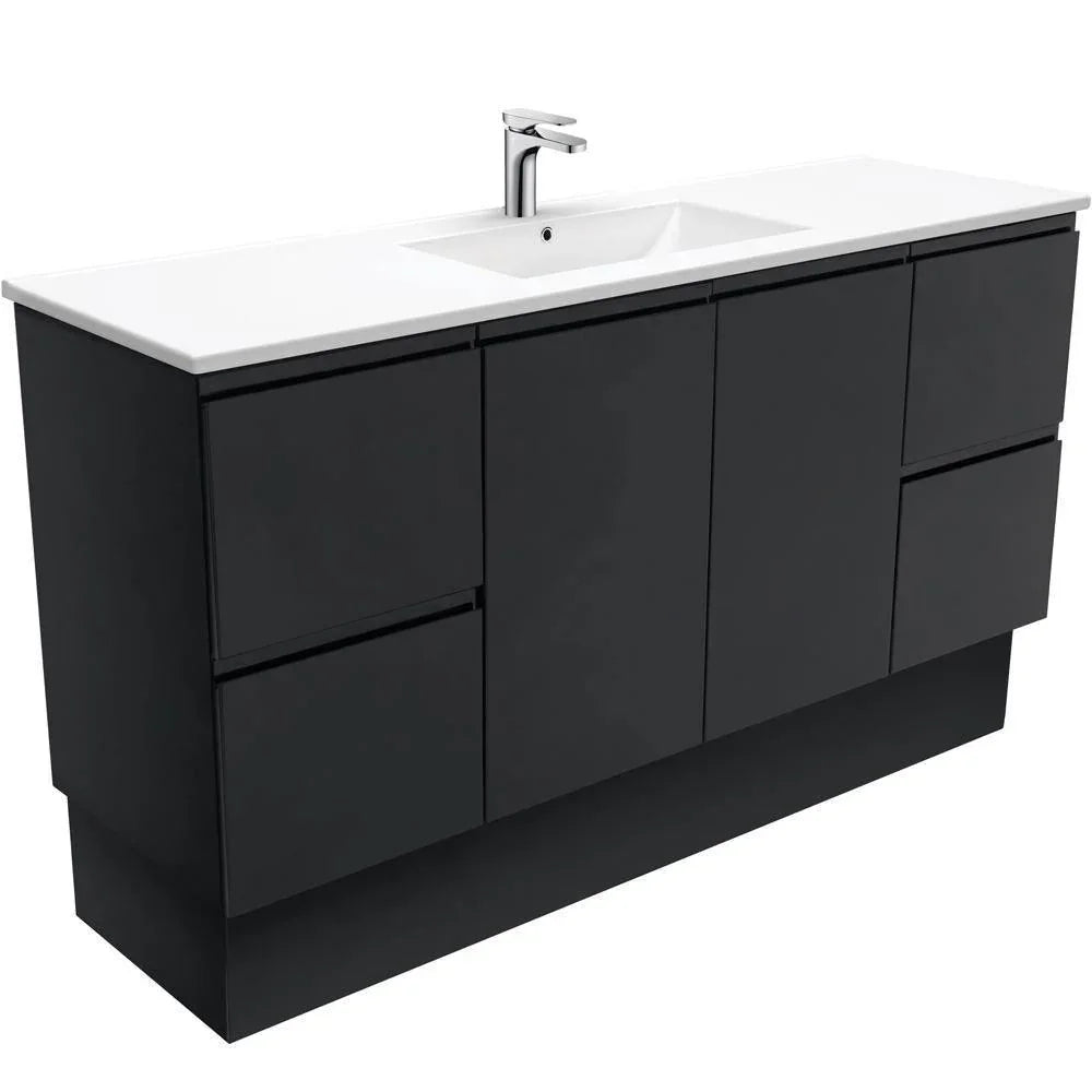 Fienza Finger Pull Matte Black1500mm Vanity With Ceramic Top - Ideal Bathroom CentreTCL150ZBKSFreestandingSingle Bowl Ceramic Top