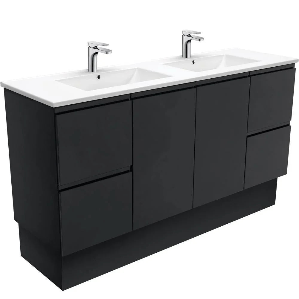 Fienza Finger Pull Matte Black1500mm Vanity With Ceramic Top - Ideal Bathroom CentreTCL150ZBKDFreestandingDouble Bowl Ceramic Top