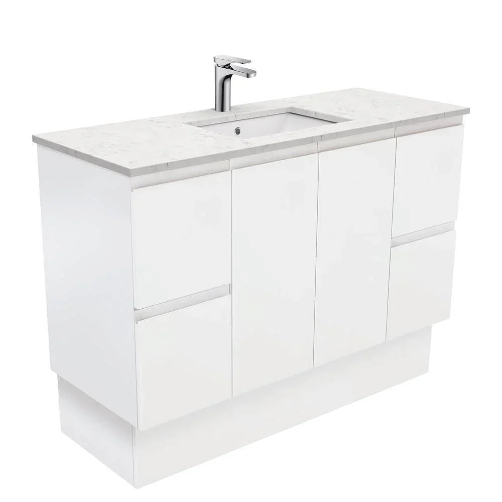 Fienza Finger Pull Matte White 1200mm Vanity With Undermounted Stone Top - Ideal Bathroom CentreSI120ZKFreestandingBianco Marble