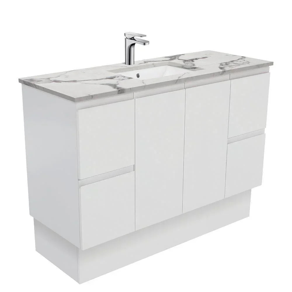 Fienza Finger Pull Matte White 1200mm Vanity With Undermounted Stone Top - Ideal Bathroom CentreSM120ZKFreestandingCalacatta Marble