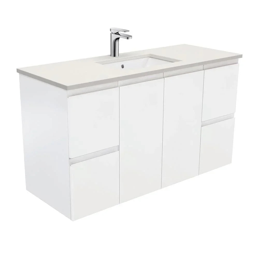 Fienza Finger Pull Matte White 1200mm Vanity With Undermounted Stone Top - Ideal Bathroom CentreSA120ZWall HungRoman Sand