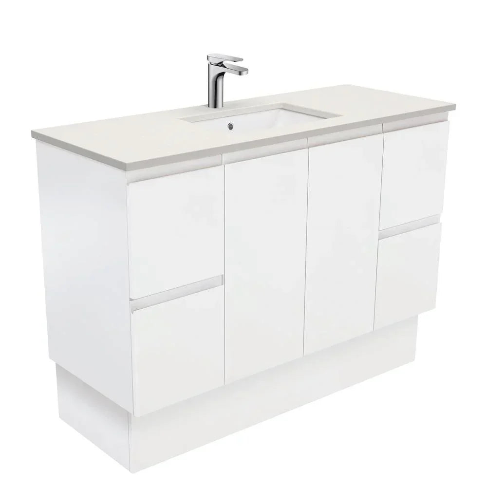 Fienza Finger Pull Matte White 1200mm Vanity With Undermounted Stone Top - Ideal Bathroom CentreSA120ZKFreestandingRoman Sand