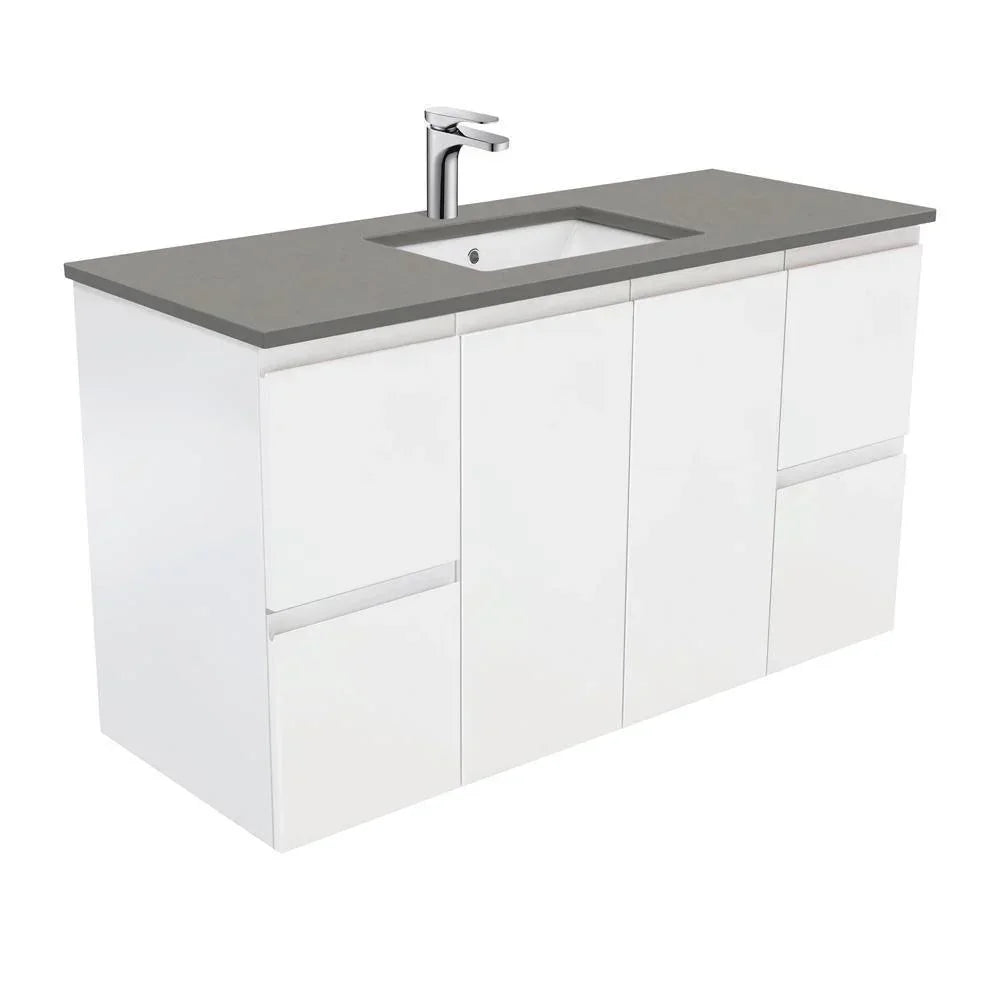 Fienza Finger Pull Matte White 1200mm Vanity With Undermounted Stone Top - Ideal Bathroom CentreSD120ZWall HungDove Grey