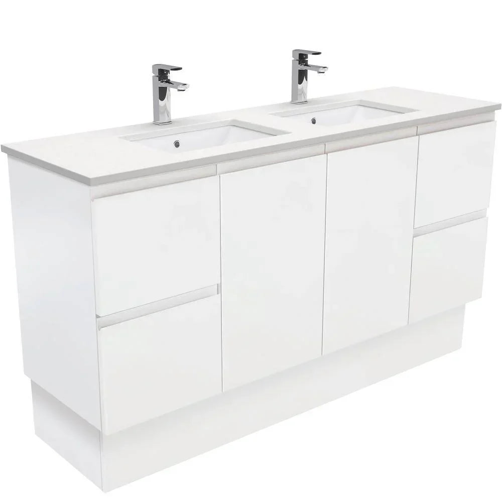 Fienza Finger Pull Matte White 1500mm Vanity With Undermounted Stone Top - Ideal Bathroom CentreSC150ZKDFreestandingCrystal PureDouble Bowl