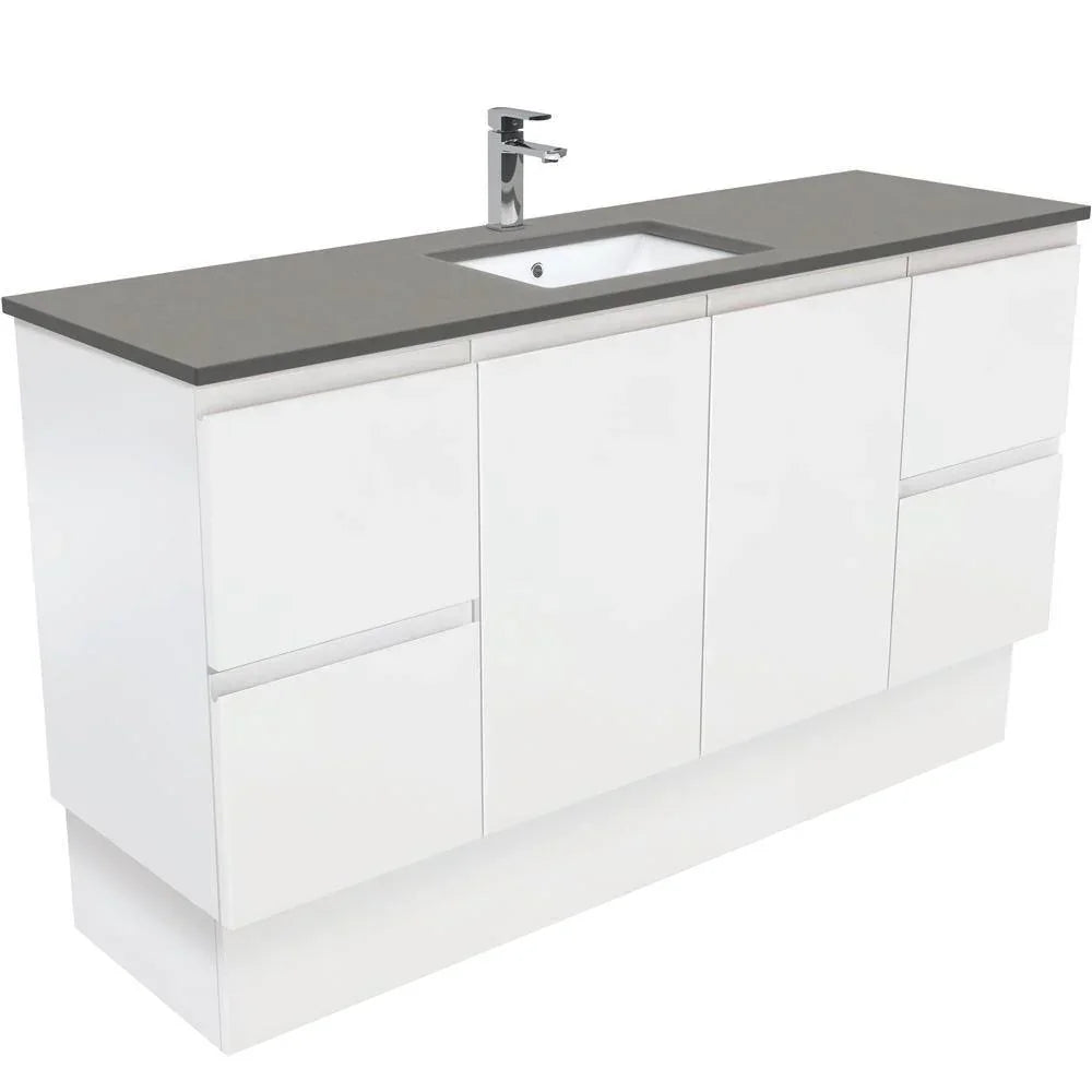 Fienza Finger Pull Matte White 1500mm Vanity With Undermounted Stone Top - Ideal Bathroom CentreSD150ZKSFreestandingDove GreySingle Centre Bowl