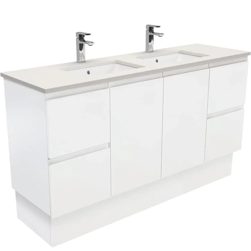 Fienza Finger Pull Matte White 1500mm Vanity With Undermounted Stone Top - Ideal Bathroom CentreSA150ZKDFreestandingRoman SandDouble Bowl