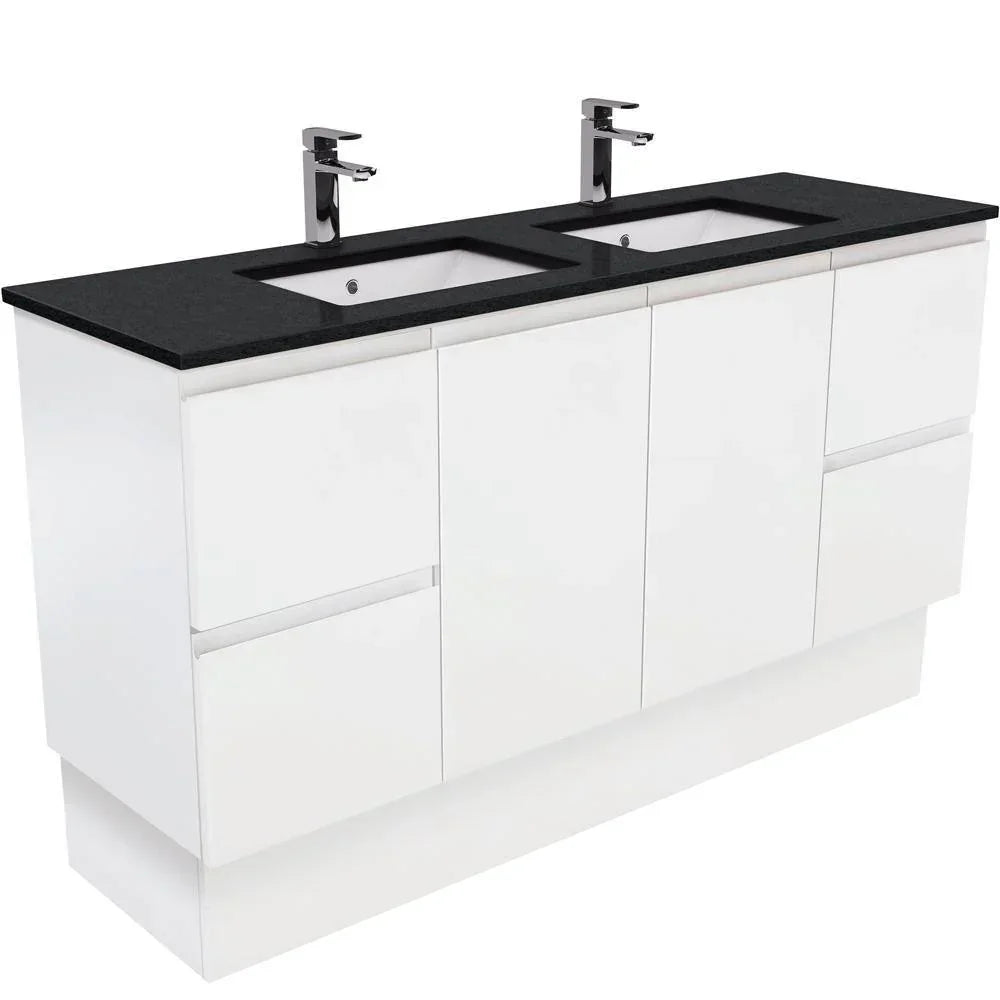 Fienza Finger Pull Matte White 1500mm Vanity With Undermounted Stone Top - Ideal Bathroom CentreSB150ZKDFreestandingBlack SparkleDouble Bowl