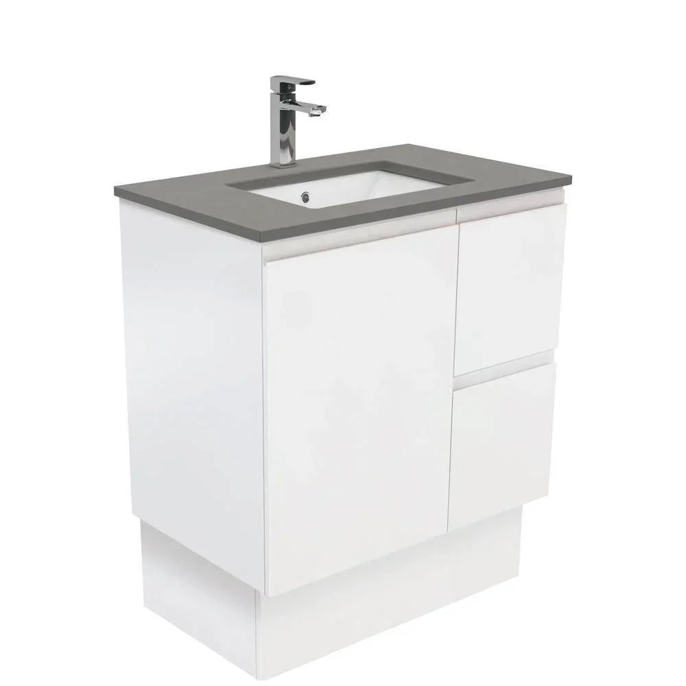 Fienza Finger Pull Matte White 750mm Vanity With Undermounted Stone Top - Ideal Bathroom CentreSD75ZKRFreestandingRight Hand DrawersDove Grey