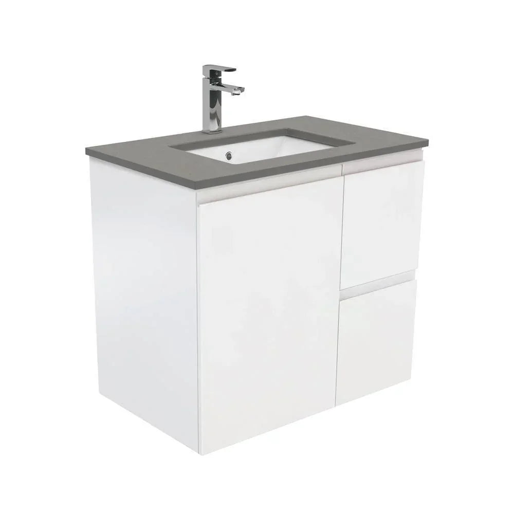 Fienza Finger Pull Matte White 750mm Vanity With Undermounted Stone Top - Ideal Bathroom CentreSD75ZRWall HungRight Hand DrawersDove Grey