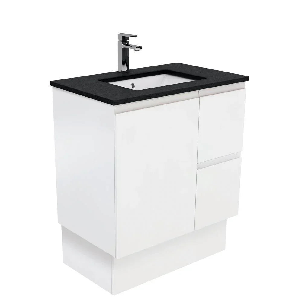 Fienza Finger Pull Matte White 750mm Vanity With Undermounted Stone Top - Ideal Bathroom CentreSB75ZKRFreestandingRight Hand DrawersBlack Sparkle